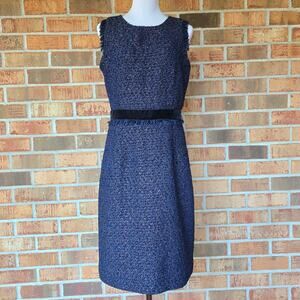 6 Tall Dress J. CREW Boucle Tweed Navy  Metallic Shimmer Sleeveless Fringe 6T